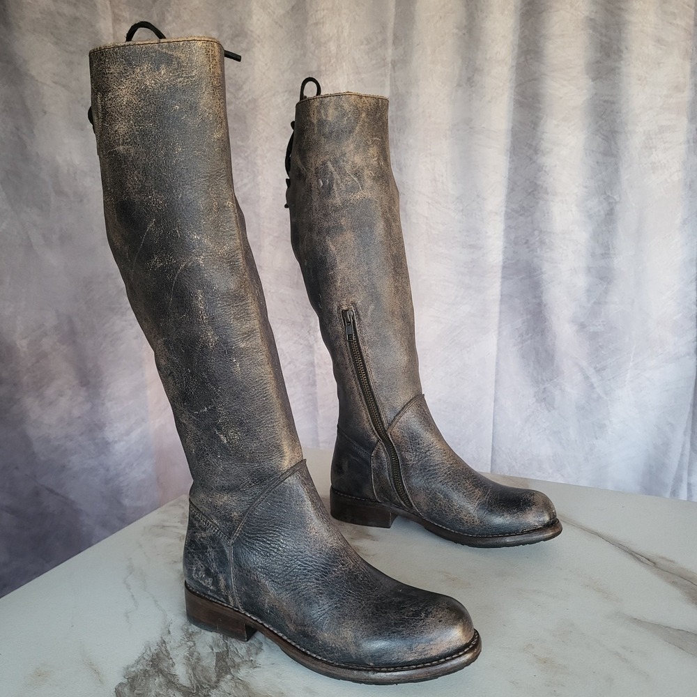 Bed Stu Manchester Knee High Back Lace Riding Boots Distressed Women's Size 6.5